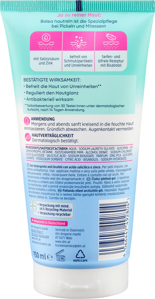 Balea Hautrein Cleansing Gel 150 ml - back label